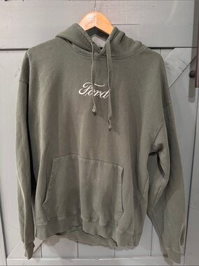 Vintage Inspired Ford Olive Crewneck Hoodie with White Script